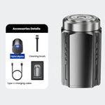 Rasoir électrique portable pour hommes avec écran LCD – Mini rasoir de voyage, charge rapide USB Type-C, design étanche et lavable, tête à 6 lames gris métallique foncé, lame flottante gris métallique foncé, tête à 6 lames noire, lame flottante noire