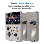 Console de jeu portable R43 Pro, écran 4K HD de 4,3 pouces, disponible en noir translucide 64 Go, gris 64 Go, noir translucide 128 Go et gris 128 Go.