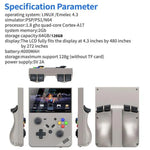 Console de jeu portable R43 Pro, écran 4K HD de 4,3 pouces, disponible en noir translucide 64 Go, gris 64 Go, noir translucide 128 Go et gris 128 Go.