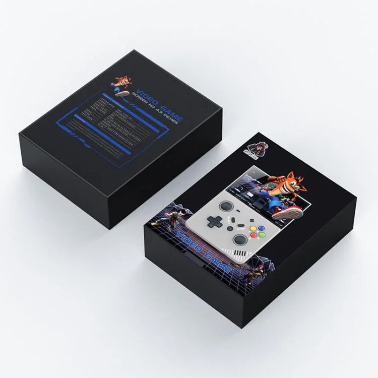 Console de jeu portable R43 Pro, écran 4K HD de 4,3 pouces, disponible en noir translucide 64 Go, gris 64 Go, noir translucide 128 Go et gris 128 Go.