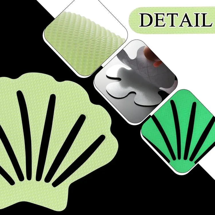 12 pcs / paquet Autocollants antidérapants phosphorescents en PEVA pour salle de bain, escaliers, sol, bande 2x20cm, bande 2x38cm, forme S 1.3x18cm, rond 8cm, rond 10cm, fleur 8cm, fleur 10cm, coquillage