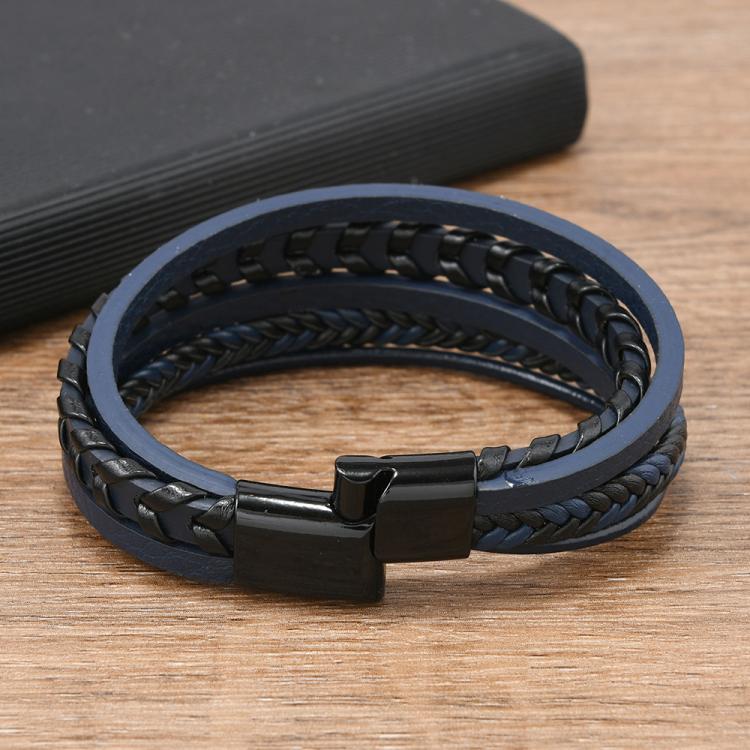 Bracelet en cuir tressé, fait main, minimaliste et élégant pour homme avec fermoir magnétique