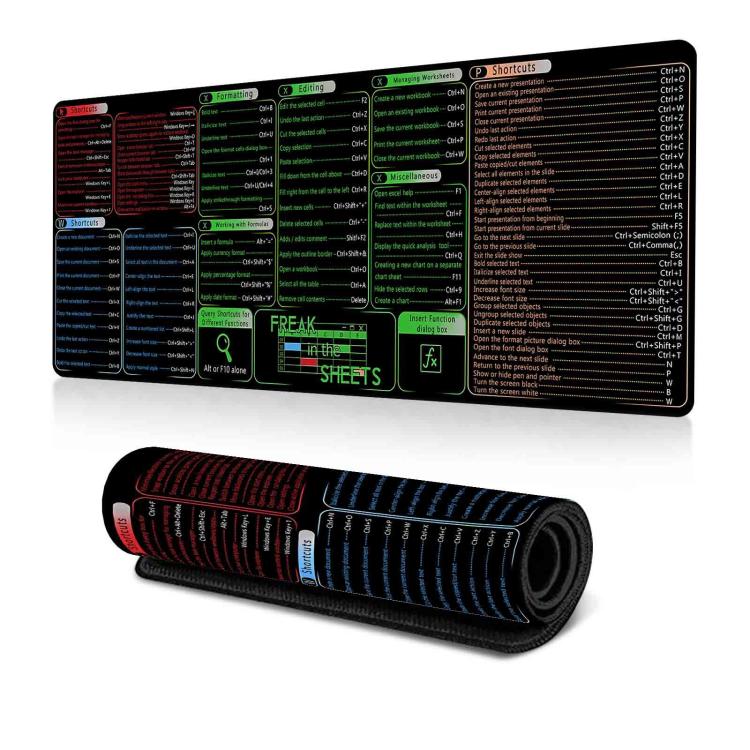 Tapis de bureau raccourcis clavier Tapis de souris antidérapant pour bureau de bureau avec commandes informatiques, 300x600x2mm, 300x600x3mm, 300x700x2mm, 300x700x3mm, 300x800x2mm, 300x800x3mm, 400x800x2mm, 400x800x3mm, 400x900x2mm, 400x900x3mm