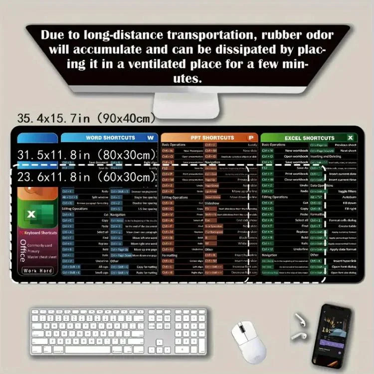 Tapis de bureau avec raccourcis clavier Tapis de souris antidérapant pour bureau de bureau avec commandes informatiques, 300x600x2mm, 300x600x3mm, 300x700x2mm, 300x700x3mm, 300x800x2mm, 300x800x3mm, 400x800x2mm, 400x800x3mm, 400x900x2mm