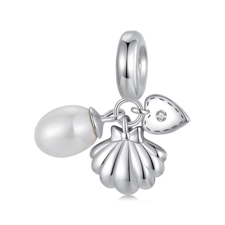 Bracelet trois-en-un en argent sterling S925, perles et pendentif coquillage