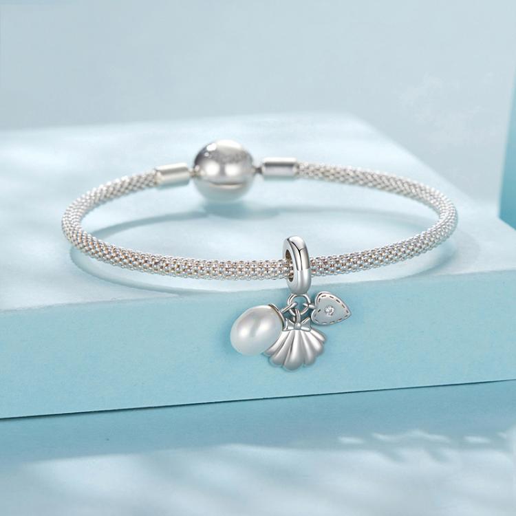 Bracelet trois-en-un en argent sterling S925, perles et pendentif coquillage