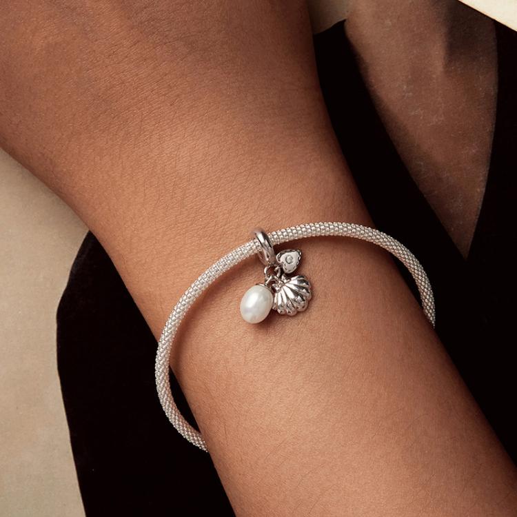Bracelet trois-en-un en argent sterling S925, perles et pendentif coquillage