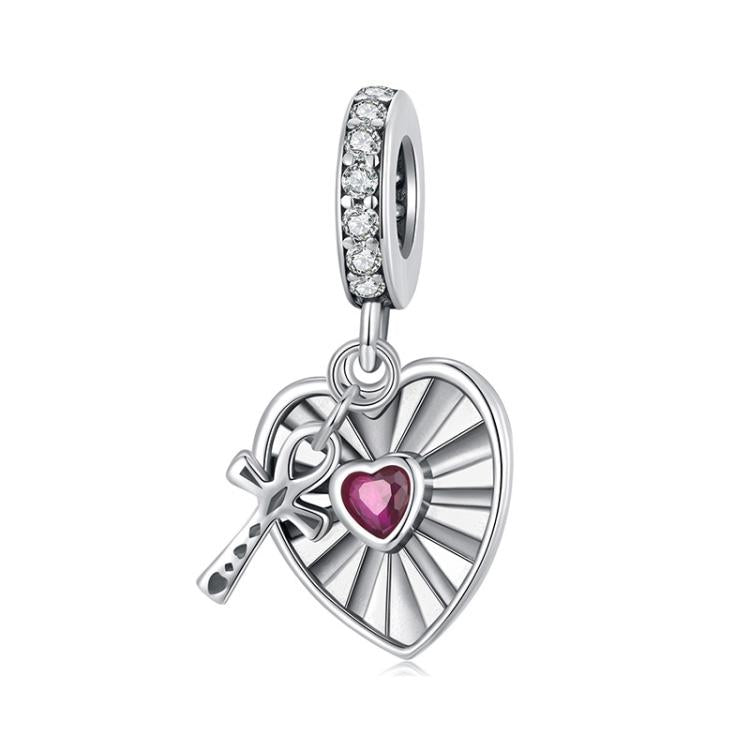 Perles de bracelet pendentif creux en forme de cœur avec croix en argent sterling S925