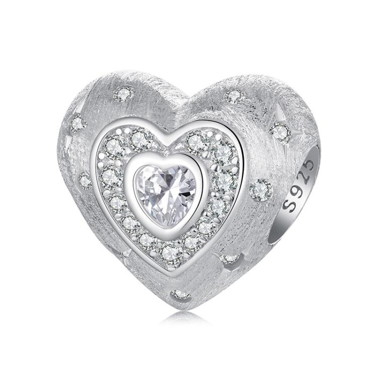 Perles Cœur Brillantes en Argent Sterling S925 Plaqué Platine
