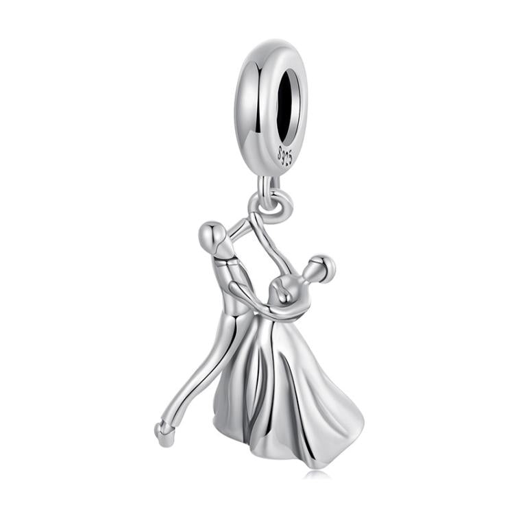 Pendentif couple dansant en argent sterling S925 oxydé