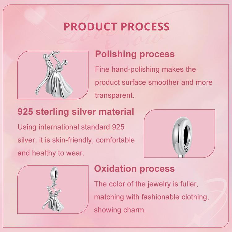 Pendentif couple dansant en argent sterling S925 oxydé