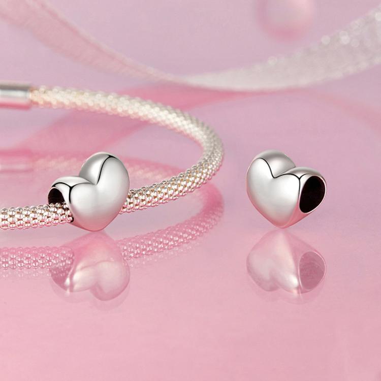 Perles de bracelet cœur brillantes en argent sterling S925