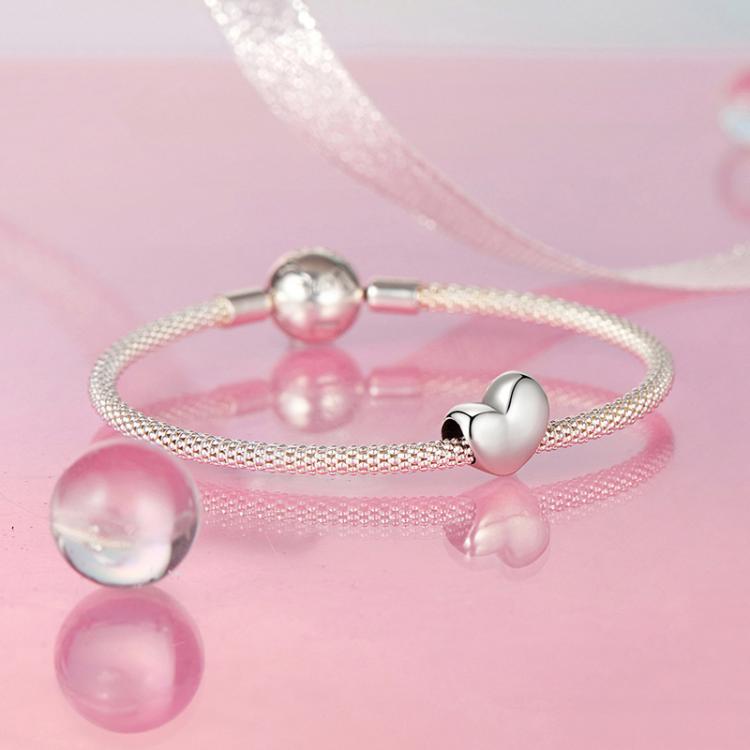 Perles de bracelet cœur brillantes en argent sterling S925