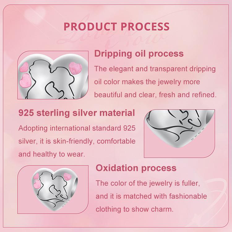 S925 Argent Sterling Goutte d'Huile Couple Baiser Amour Perles