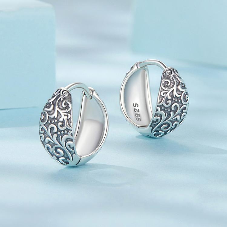 Boucles d'oreilles en argent sterling S925 à motif oxydé