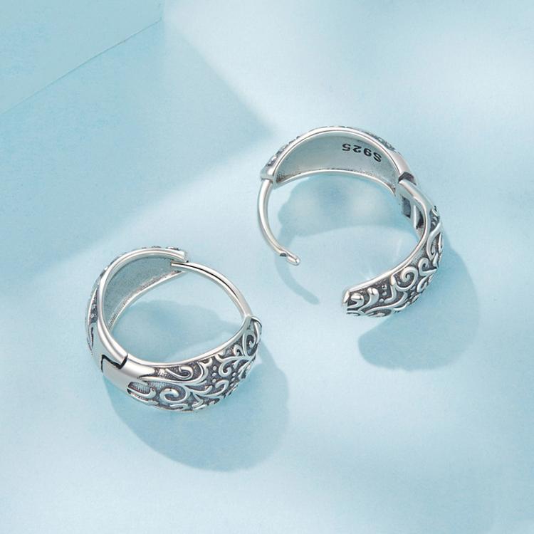 Boucles d'oreilles en argent sterling S925 à motif oxydé
