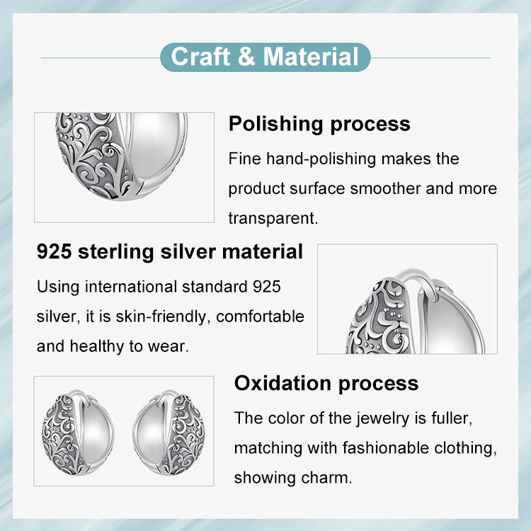 Boucles d'oreilles en argent sterling S925 à motif oxydé