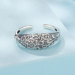 Bague ouverte ajustable en argent sterling 925 oxydé à motif rétro
