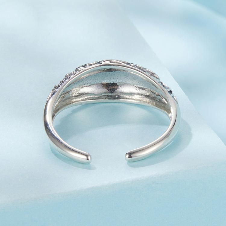Bague ouverte ajustable en argent sterling 925 oxydé à motif rétro