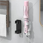 Support mural pour fer à friser avec pinces réglables et enrouleur de cordon intégré