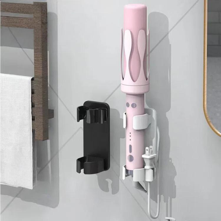 Support mural pour fer à friser avec pinces réglables et enrouleur de cordon intégré