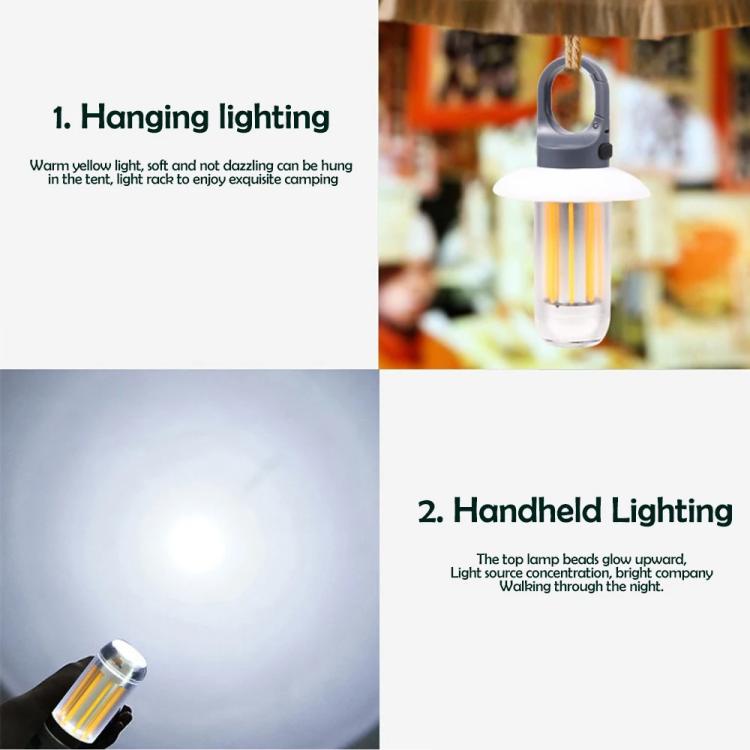 Lanterne de camping et lampe de poche rechargeables à double source lumineuse, lumière extérieure portable blanc chaud, 8 filaments de tungstène, 4 filaments de tungstène