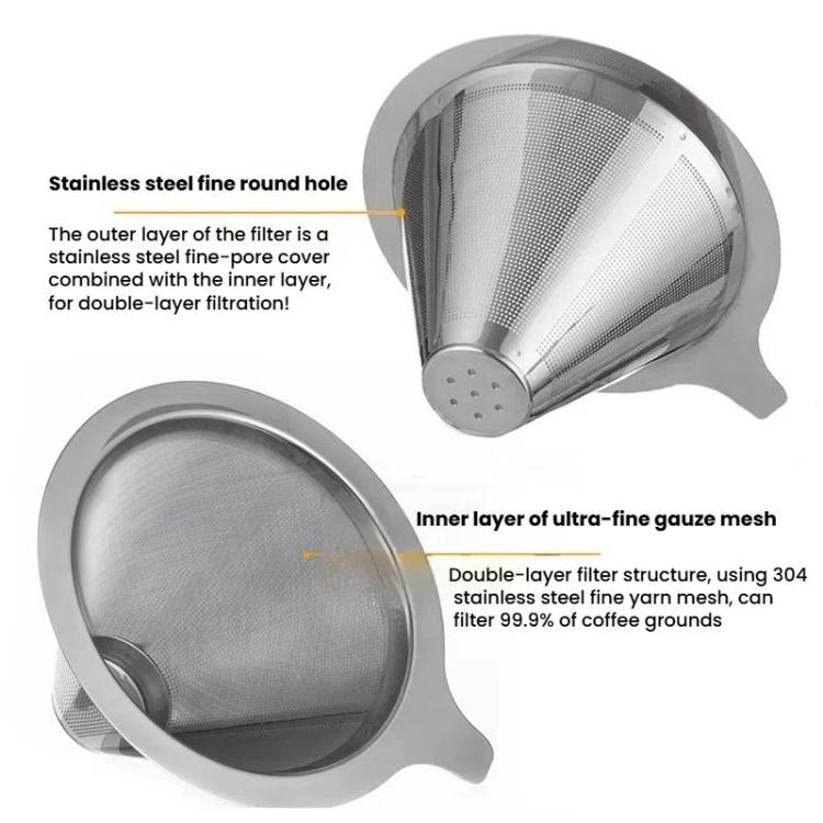 Filtre à café réutilisable en maille en acier inoxydable 304 pour cafetière à infusion lente/filtre, 1-2 tasses, 2-4 tasses, 4-6 tasses