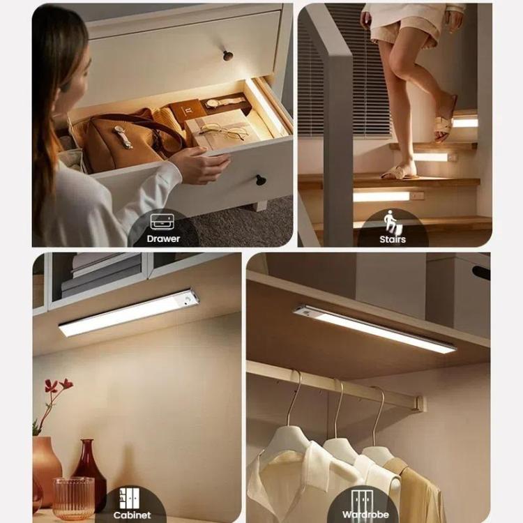 Barre lumineuse rechargeable avec capteur de mouvement pour armoire et penderie avec télécommande, 20 cm argent, 40 cm argent, 60 cm argent, 80 cm argent, 20 cm noir, 40 cm noir, 60 cm noir, 80 cm noir