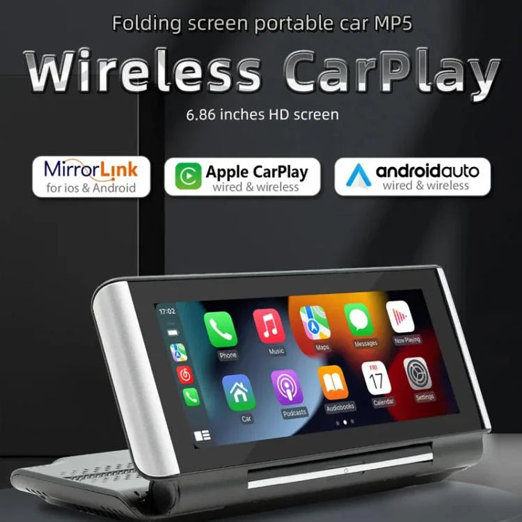 Lecteur MP5 de voiture Bluetooth pliable portable de 6,86 pouces avec prise en charge MirrorLink/CarPlay/Android Auto, B5370, B5370 + caméra de recul 4 LED, B5370 + caméra de recul 8 LED, B5370 + caméra de recul 12 LED