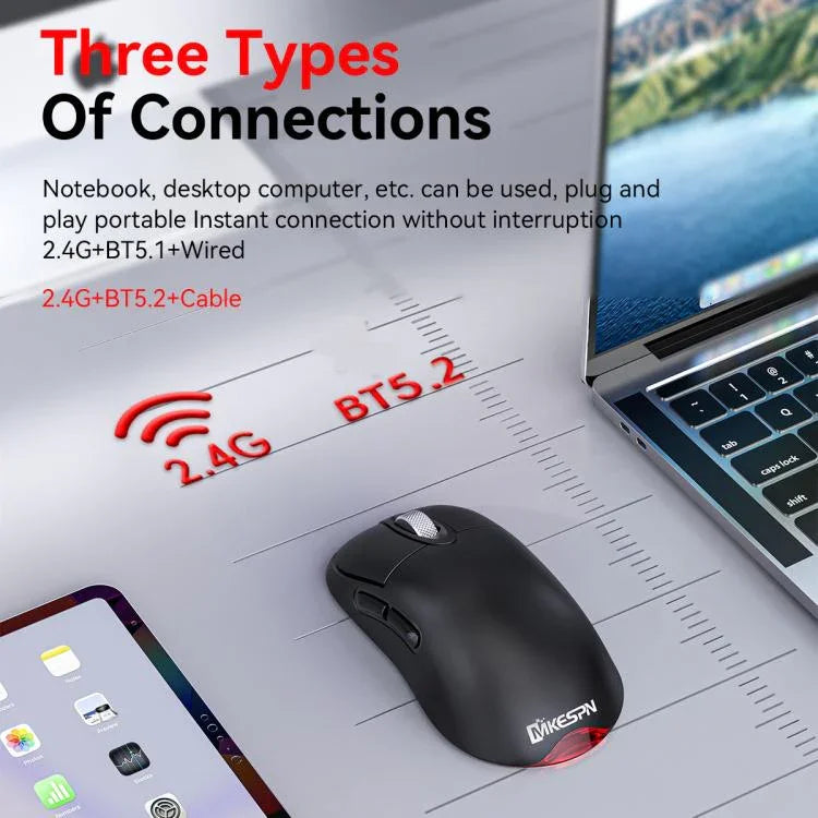 Souris de jeu sans fil tri-mode 24000 DPI, 6 modes d'éclairage RGB, rechargeable, macro programmable, noir, blanc, rose, noir avec charge sans fil, blanc avec charge sans fil, rose avec charge sans fil