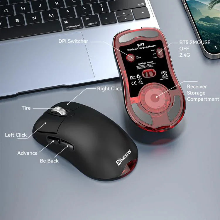 Souris de jeu sans fil tri-mode 24000 DPI, 6 modes d'éclairage RGB, rechargeable, macro programmable, noir, blanc, rose, noir avec charge sans fil, blanc avec charge sans fil, rose avec charge sans fil