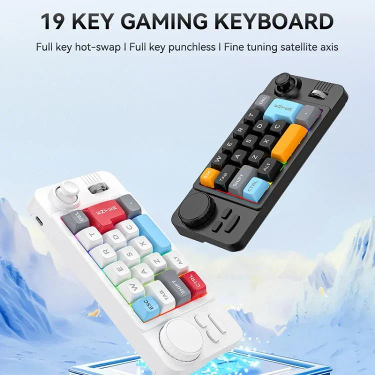 Clavier de jeu filaire USB-C MKESPN 19 touches macro programmable design échangeable à chaud avec molette de contrôle & joystick, K811 noir