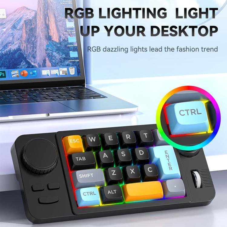 Clavier de jeu filaire USB-C MKESPN 19 touches macro programmable design échangeable à chaud avec molette de contrôle & joystick, K811 noir