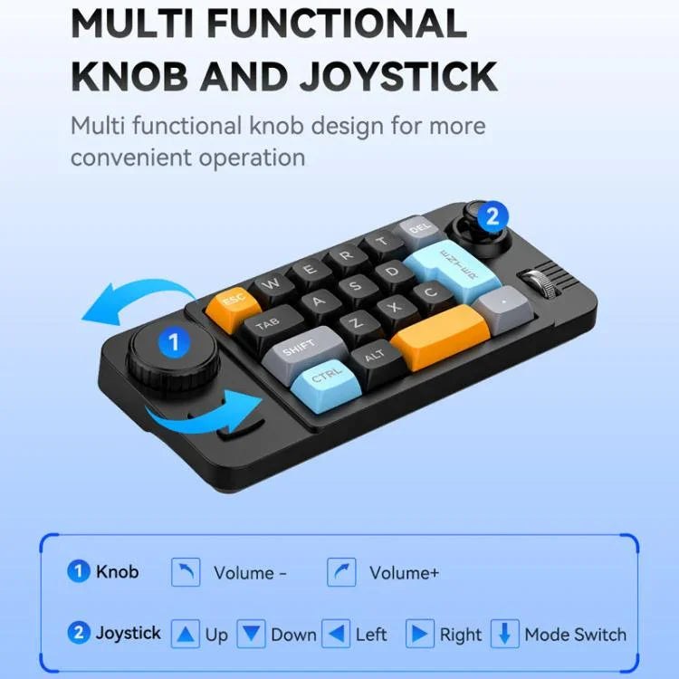 Clavier de jeu filaire USB-C MKESPN 19 touches macro programmable design échangeable à chaud avec molette de contrôle & joystick, K811 noir