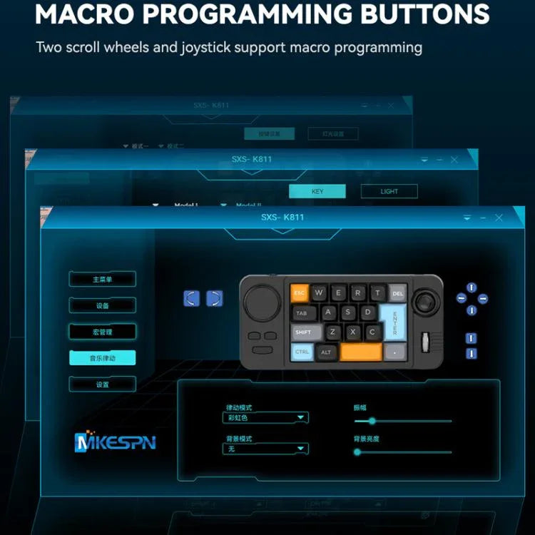 Clavier de jeu filaire USB-C MKESPN 19 touches macro programmable design échangeable à chaud avec molette de contrôle & joystick, K811 noir