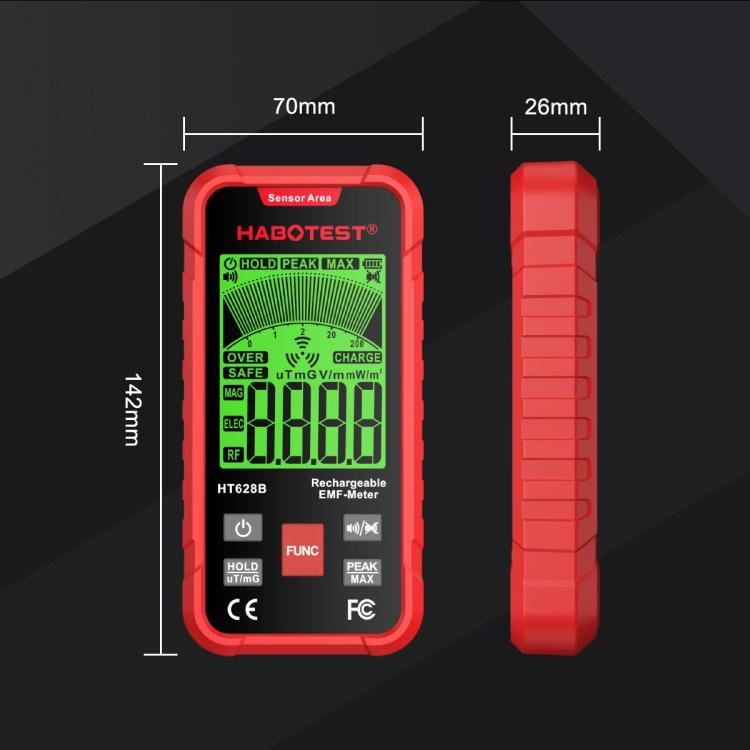 Testeur de rayonnement électromagnétique multifonction HABOTEST HT628B rechargeable, HT628B