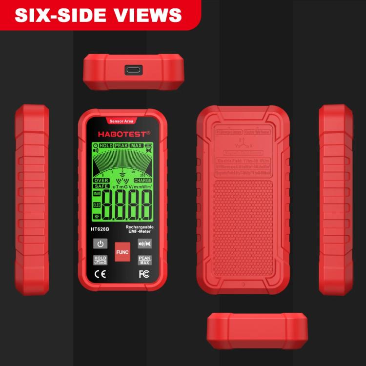 Testeur de rayonnement électromagnétique multifonction HABOTEST HT628B rechargeable, HT628B