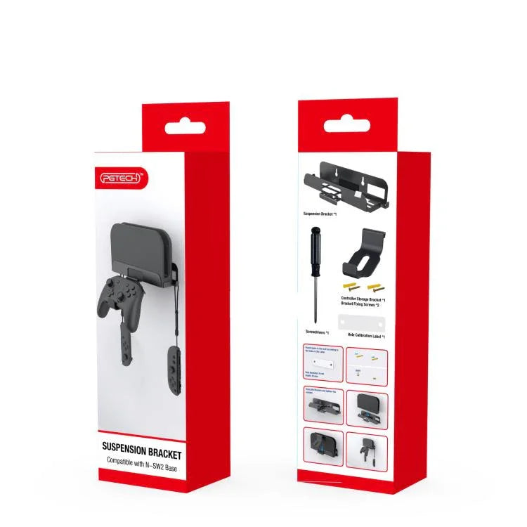 Support mural de rangement PGTECH GP-369 pour console de jeux Nintendo Switch 2, avec poignée et crochet de rangement.