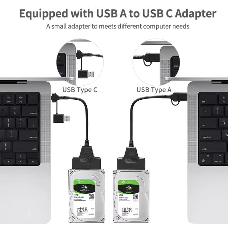 Câble adaptateur USB 3.0/USB-C vers SATA 22 broches pour disque dur/SSD d'ordinateur portable 2,5 pouces, 25 cm