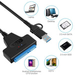 Câble adaptateur USB 3.0/USB-C vers SATA 22 broches pour disque dur/SSD d'ordinateur portable 2,5 pouces, 25 cm