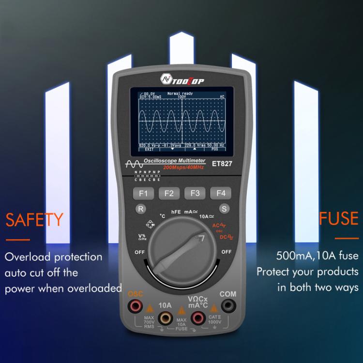 Oscilloscope multimètre 200Msps taux d'échantillonnage 40MHz Oscilloscope + multimètre 2 en 1, ET827