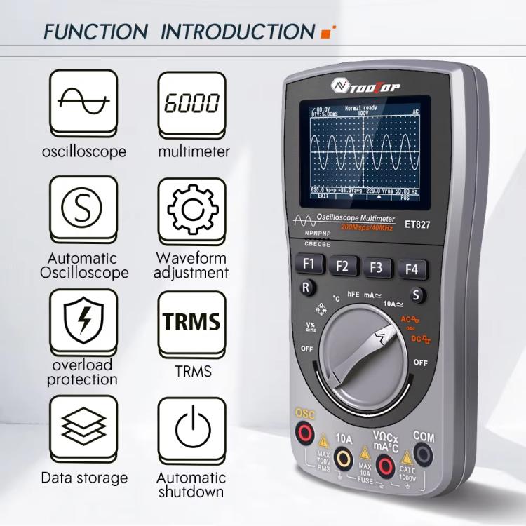 Oscilloscope multimètre 200Msps taux d'échantillonnage 40MHz Oscilloscope + multimètre 2 en 1, ET827