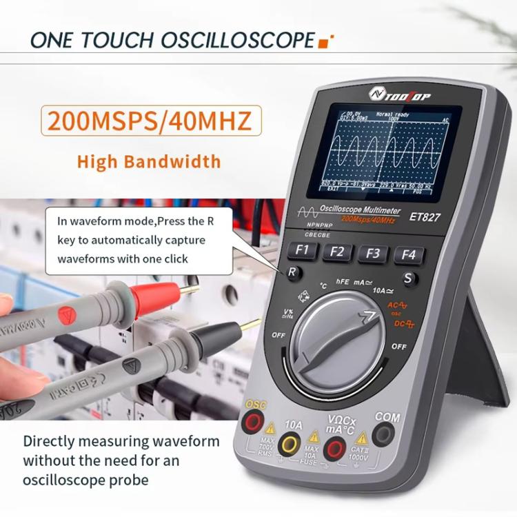 Oscilloscope multimètre 200Msps taux d'échantillonnage 40MHz Oscilloscope + multimètre 2 en 1, ET827