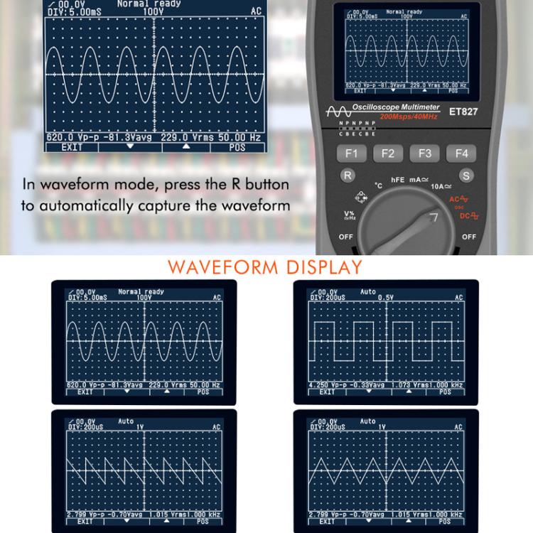 Oscilloscope multimètre 200Msps taux d'échantillonnage 40MHz Oscilloscope + multimètre 2 en 1, ET827