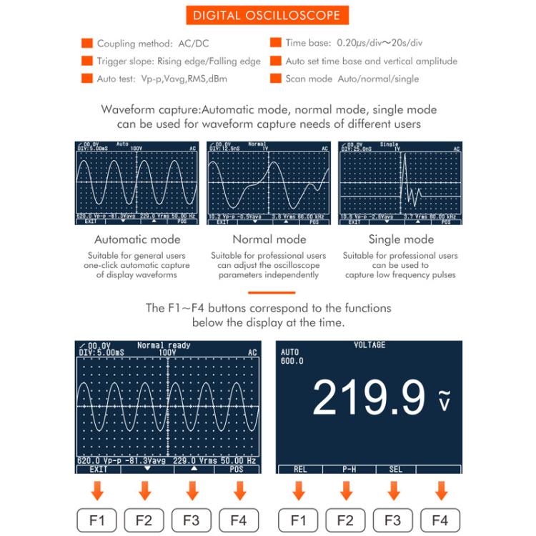 Oscilloscope multimètre 200Msps taux d'échantillonnage 40MHz Oscilloscope + multimètre 2 en 1, ET827