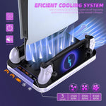 Station d'affichage de charge JYS pour PS5/PS5 Slim/PS Portal Dock double manette avec ventilateur de refroidissement et crochet pour casque