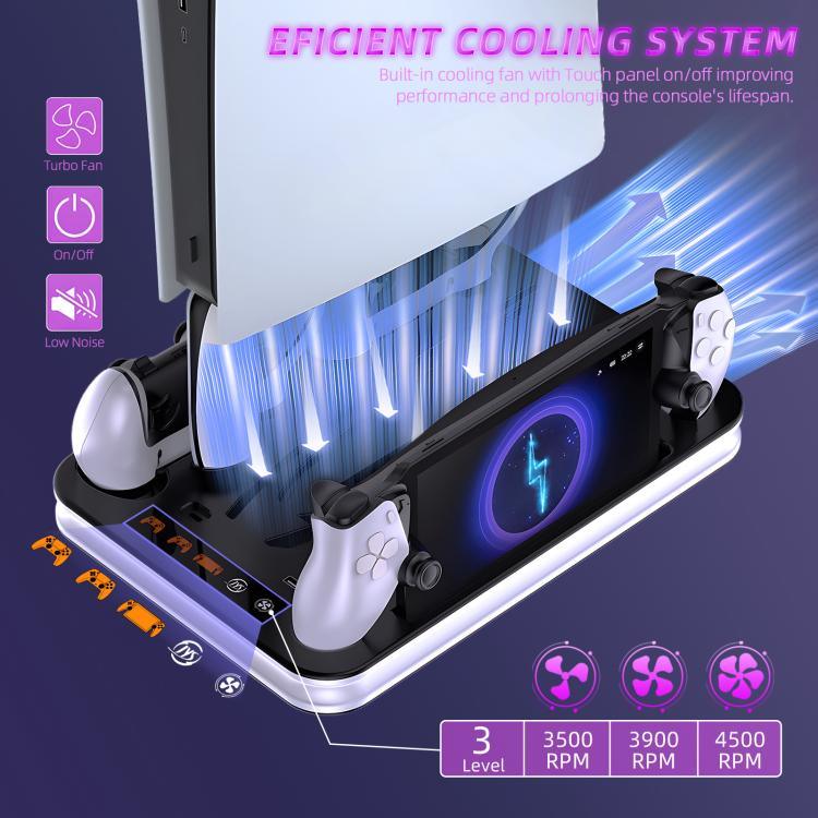 Station d'affichage de charge JYS pour PS5/PS5 Slim/PS Portal Dock double manette avec ventilateur de refroidissement et crochet pour casque