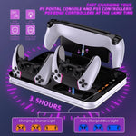Station d'affichage de charge JYS pour PS5/PS5 Slim/PS Portal Dock double manette avec ventilateur de refroidissement et crochet pour casque