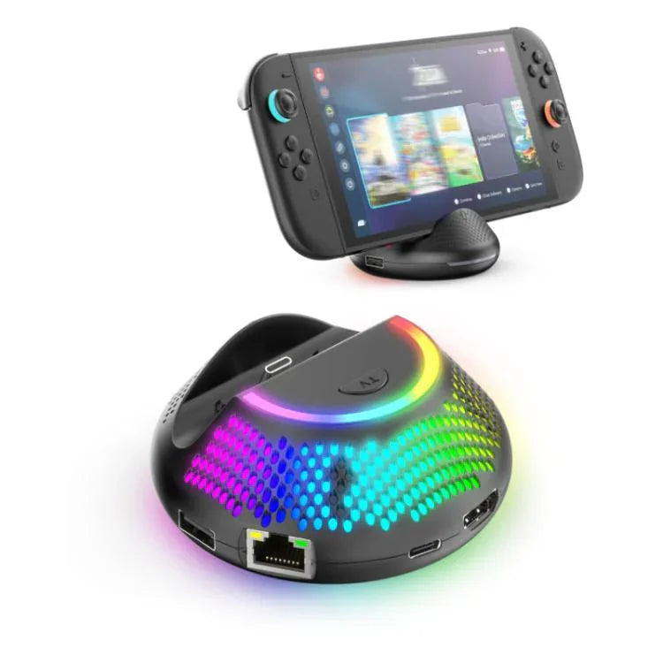 Station d'accueil TV 4K 60Hz JYS 5-en-1 pour Nintendo Switch 2 avec port Ethernet Gigabit et éclairage d'ambiance RGB, JYS