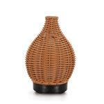 Diffuseur d'humidité et d'aromathérapie ultrasonique en rotin creux 100 ml avec lumières LED 7 couleurs, USB 5 V, prise UE 24 V